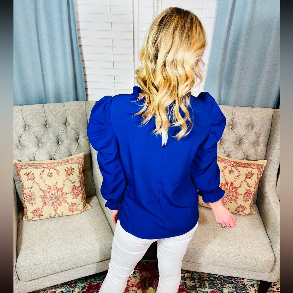 Gorgeous royal blue puff sleeve blouse - Picture 3 of 3